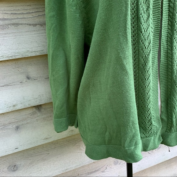 True Vintage 70s Green Peter Pan Collar 3/4 Sleeve Baby Doll Cardigan Sweater - Picture 9 of 16